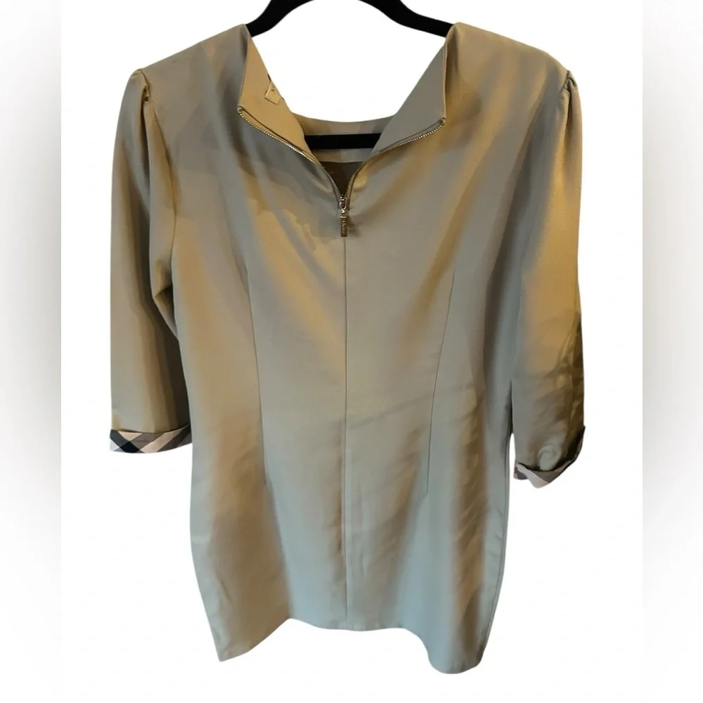 Burdully Elegant Beige Dress with Checkered Trim size XL